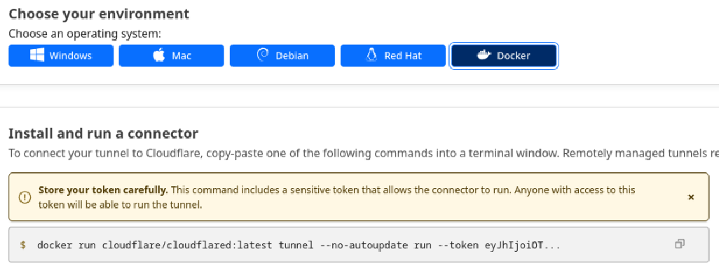 Docker run command for cloudflared.