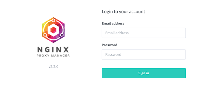 Nginx Proxy Manager login screen.