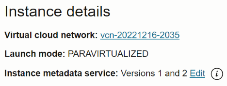 Instance details in OCI.