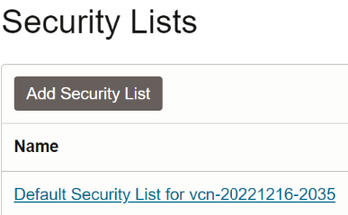 Default Security List in OCI.