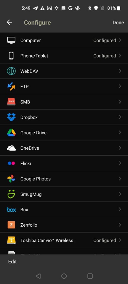 PhotoSync SMB configuration.