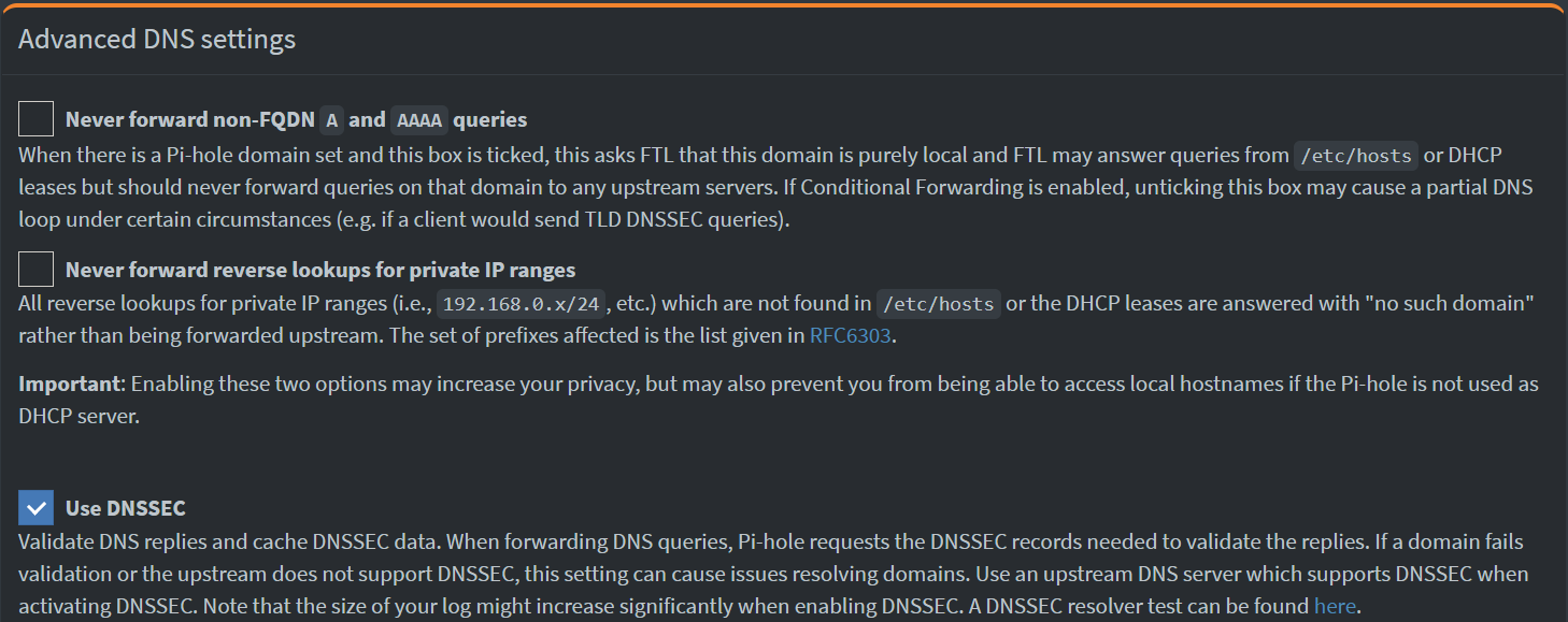 Advanced DNS settings.