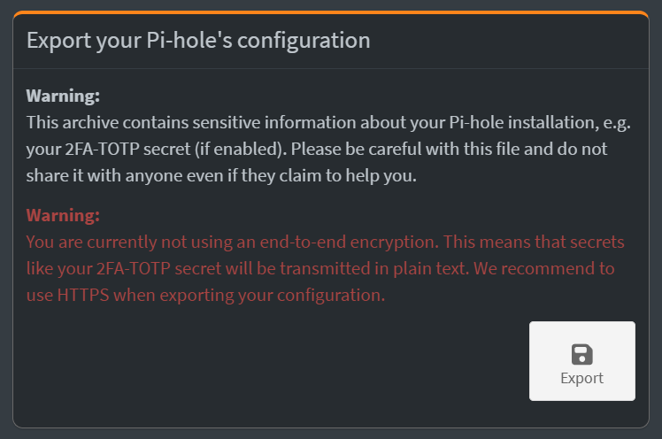 Export a Pi-Hole configuration.