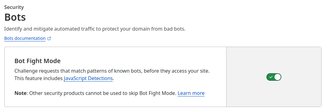 Enable bot fight mode on WAF.