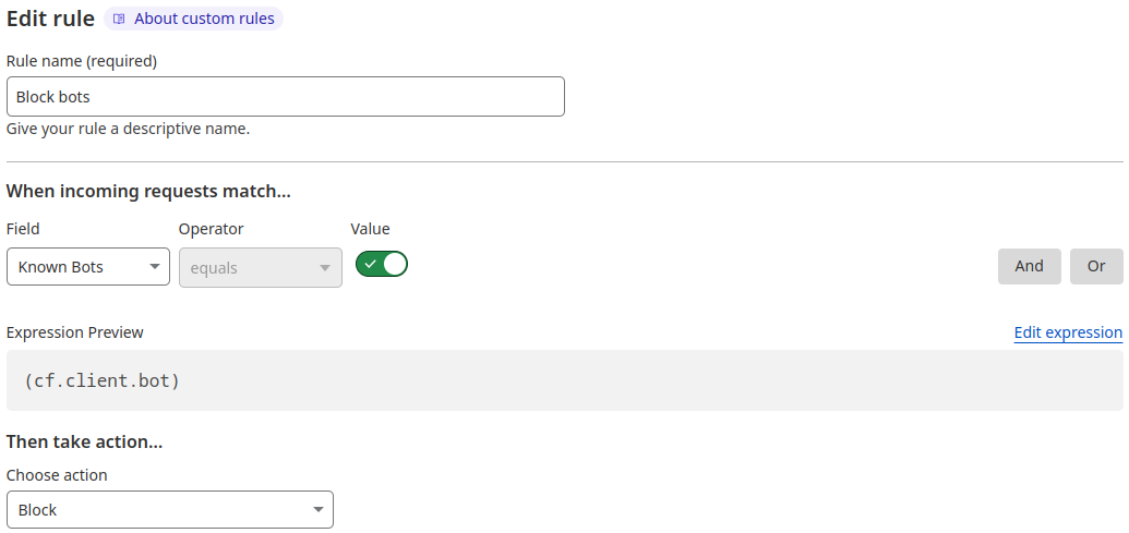 Creating WAF custom rule to block bots.