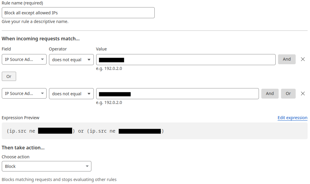 Creating WAF custom rule to restrict allowed IPs.