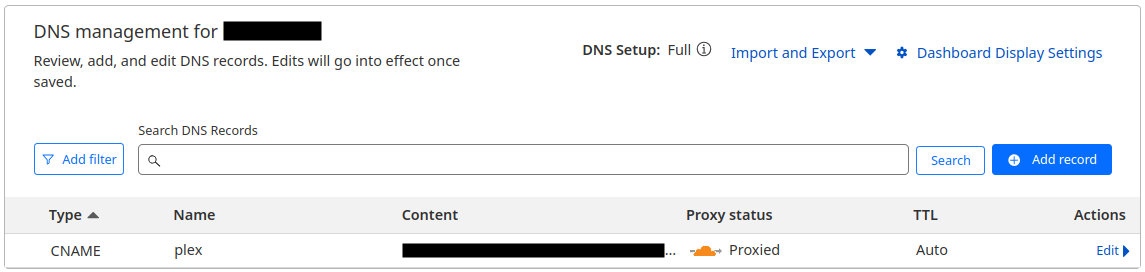 Cloudflare CNAME DNS record.