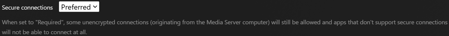 Secure connections setting in Plex.