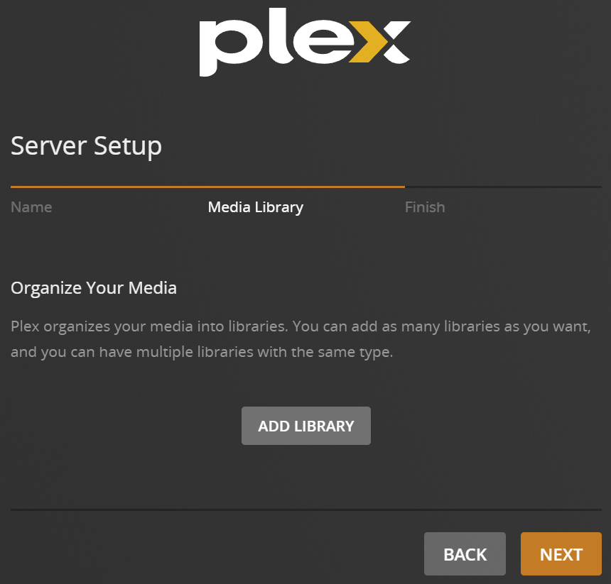 Adding a library in Plex.