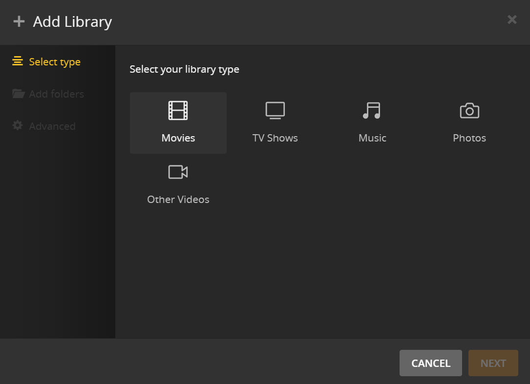 Adding movie directory to Plex library.