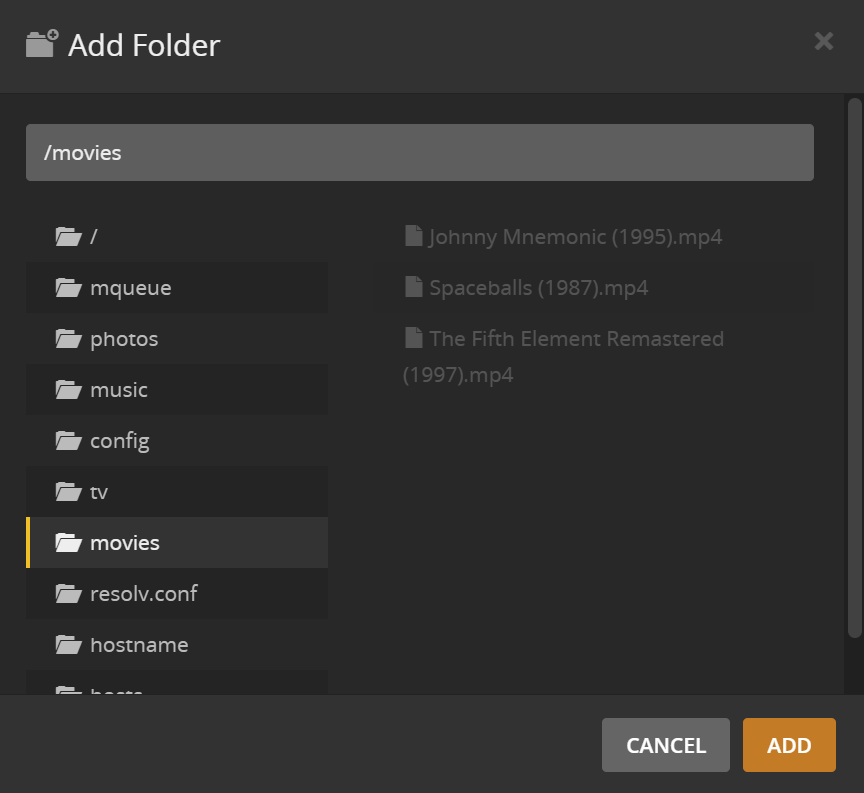 Adding movie directory to Plex library.