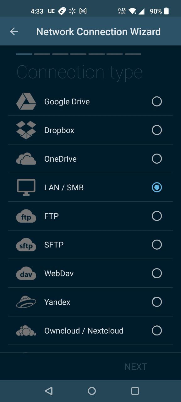 Network Connection Wizard in Solid Explorer.