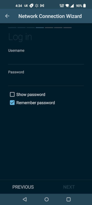 Login details in Network Connection Wizard.