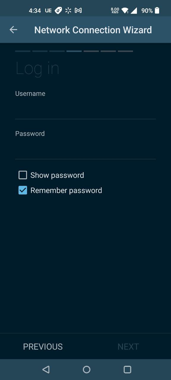 Login details in Network Connection Wizard.