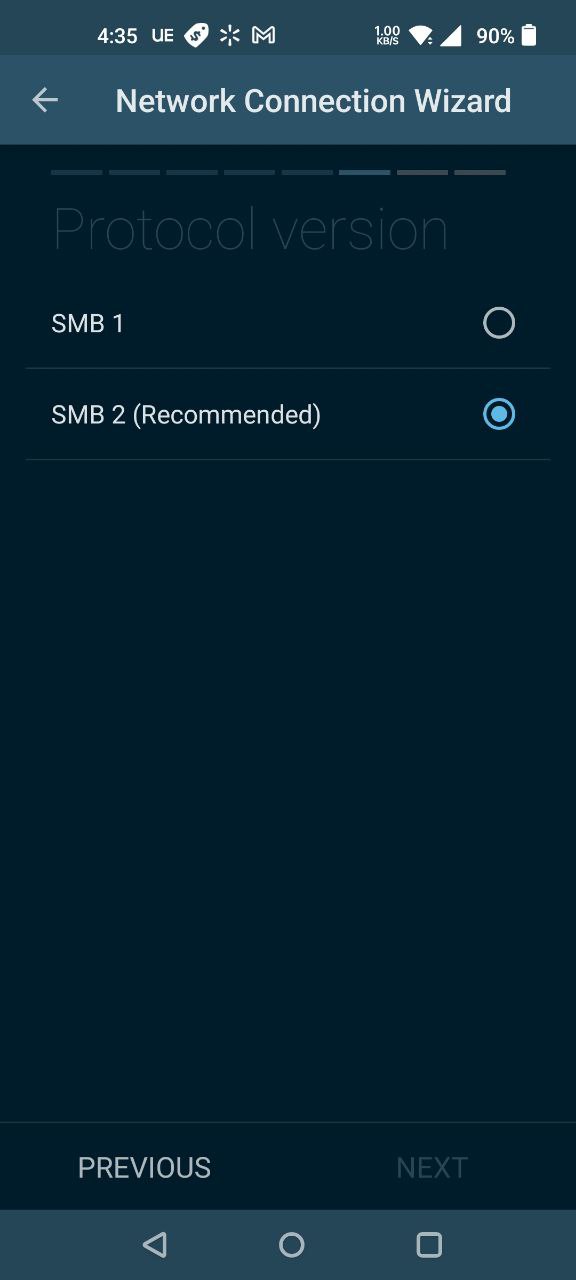 SMB Protocol version in Network Connection Wizard.