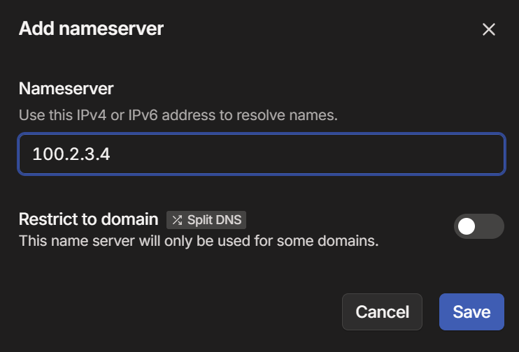 Tailscale DNS global nameserver setting