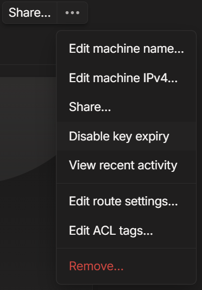 Disabling key expiry for Tailscale node.