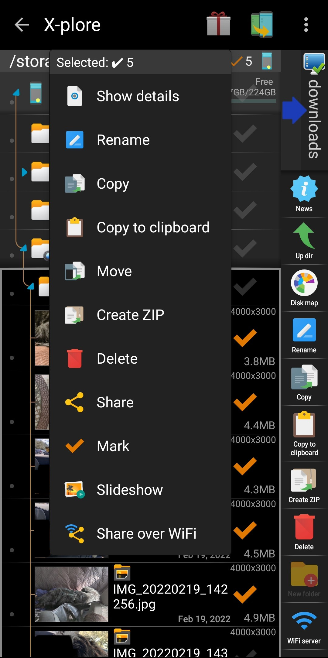 File copy confirmation in X-plore File Manager.