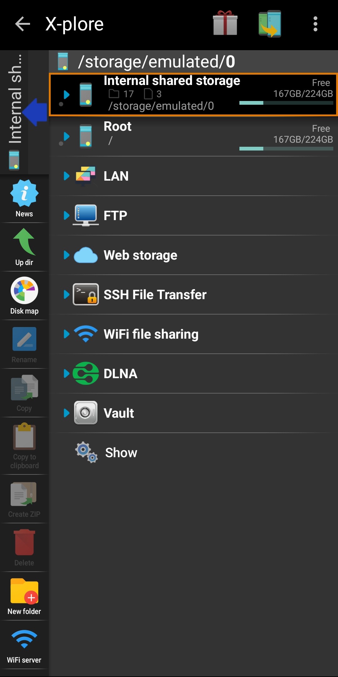 UI of X-plore File Manager.