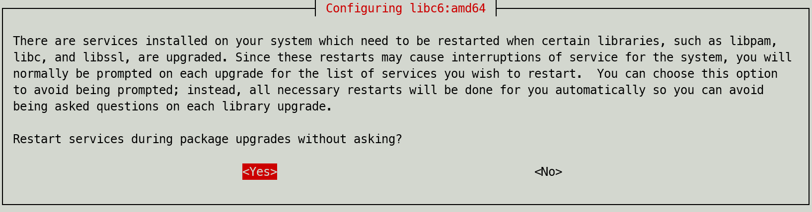 Prompt to restart certain services during upgrade from Debian 11 to Debian 12.